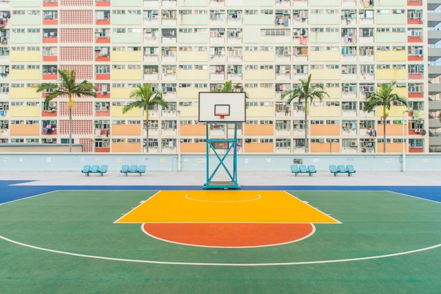 Empty half-court basketball area